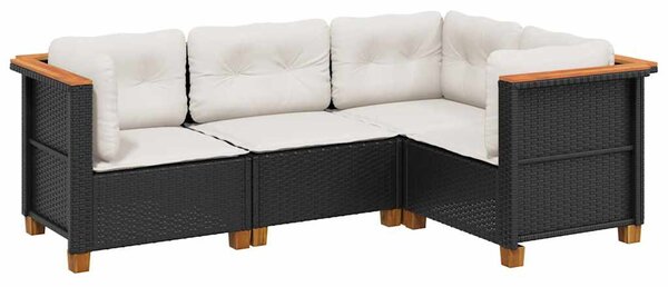 4 részes fekete polyrattan kerti ülőgarnitúra párnákkal
