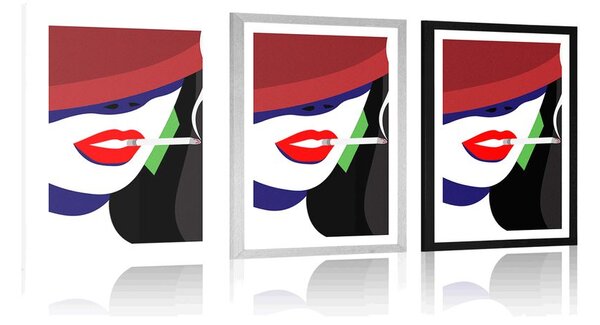 Poszter paszportuval kalapos hölgy pop art stílusban