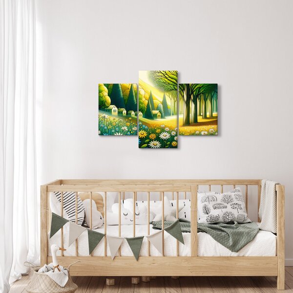 Kép - Falu sárga-zöld színekben (90x60 cm)