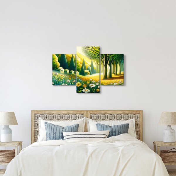 Kép - Falu sárga-zöld színekben (90x60 cm)