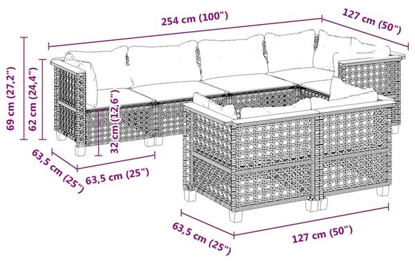 7 részes szürke polyrattan kerti ülőgarnitúra párnákkal