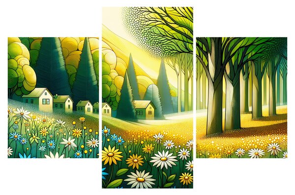 Kép - Falu sárga-zöld színekben (90x60 cm)