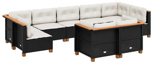 9 részes fekete polyrattan kerti ülőgarnitúra párnákkal