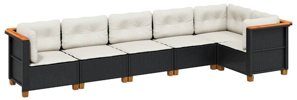 6 részes fekete polyrattan kerti ülőgarnitúra párnákkal