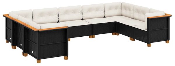 9 részes fekete polyrattan kerti ülőgarnitúra párnákkal