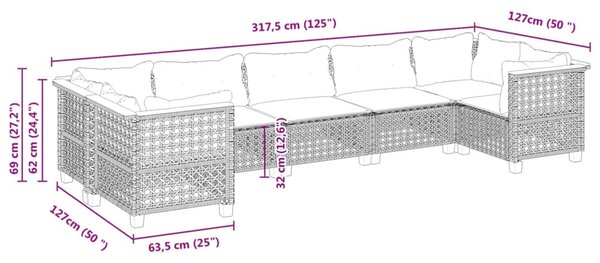 7 részes szürke polyrattan kerti ülőgarnitúra párnákkal