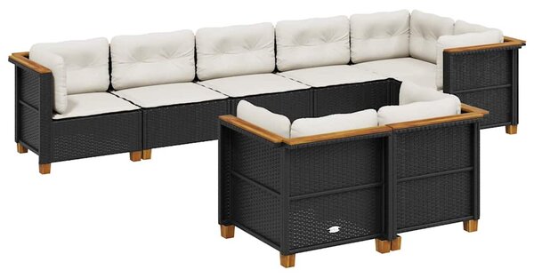 8 részes fekete polyrattan kerti ülőgarnitúra párnákkal