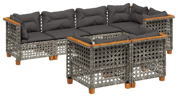 7 részes szürke polyrattan kerti ülőgarnitúra párnákkal