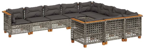 10 részes szürke polyrattan kerti ülőgarnitúra párnákkal
