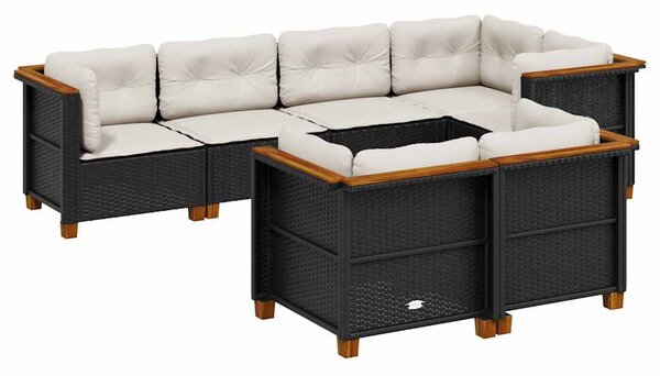7 részes fekete polyrattan kerti ülőgarnitúra párnával