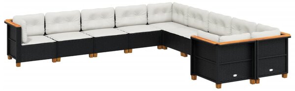 10 részes fekete polyrattan kerti ülőgarnitúra párnákkal