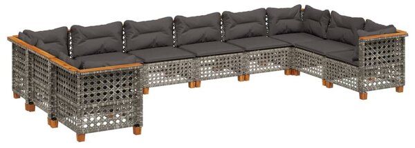 10 részes szürke polyrattan kerti ülőgarnitúra párnákkal