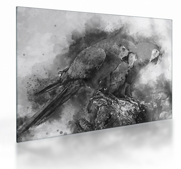 Üveg kép - Akvarell papagájok (70x50 cm)
