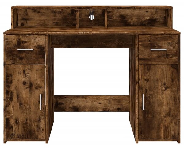 Füstös tölgy színű szerelt fa íróasztal LED-ekkel 120x55x91 cm
