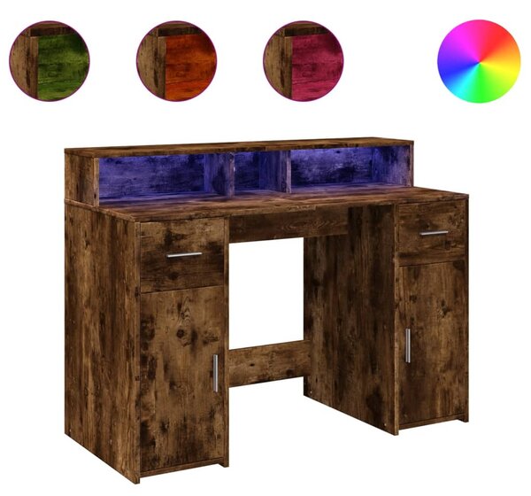 Füstös tölgy színű szerelt fa íróasztal LED-ekkel 120x55x91 cm