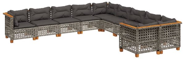 10 részes szürke polyrattan kerti ülőgarnitúra párnákkal