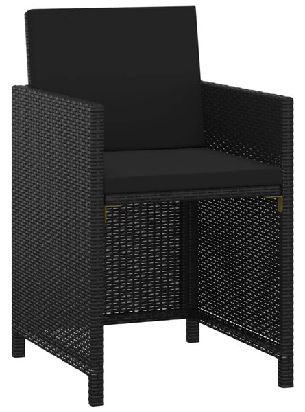 3 részes fekete polyrattan kerti étkezőgarnitúra párnákkal