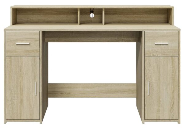 Sonoma tölgy színű szerelt fa íróasztal LED-ekkel 140x55x91 cm