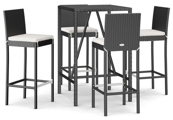 5 részes fekete polyrattan kerti bárszett párnával