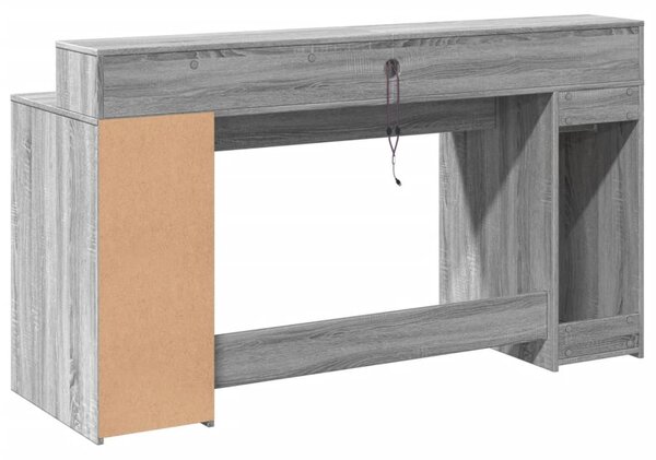 Szürke sonoma színű szerelt fa íróasztal LED-ekkel 160x55x91 cm