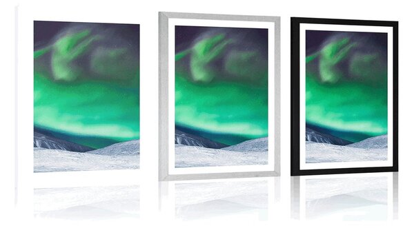 Poszter paszportuval aurora borealis az égen