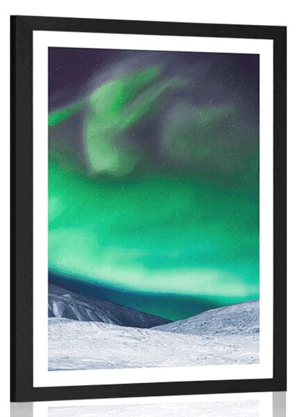 Poszter paszportuval aurora borealis az égen