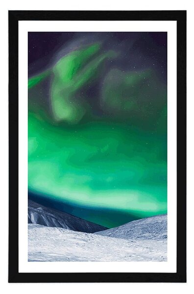 Poszter paszportuval aurora borealis az égen