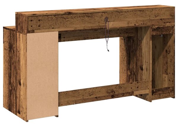 Antik fa színű szerelt fa íróasztal LED-ekkel 160 x 55 x 91 cm
