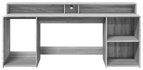 Szürke sonoma színű szerelt fa íróasztal LED-ekkel 200x55x91 cm