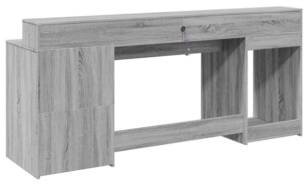 Szürke sonoma színű szerelt fa íróasztal LED-ekkel 200x55x91 cm