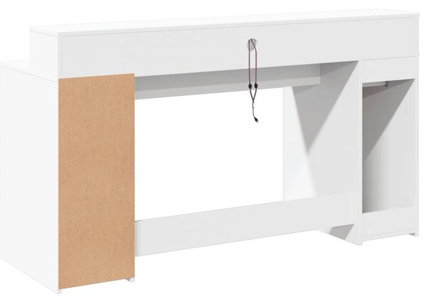 Fehér szerelt fa íróasztal LED-világítással 160 x 55 x 91 cm