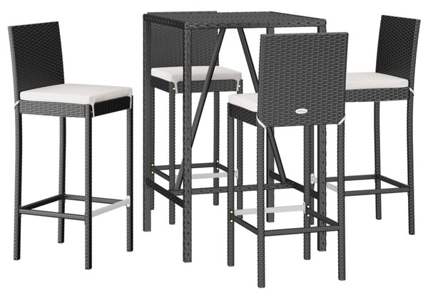 5 részes fekete polyrattan kerti bárszett párnával