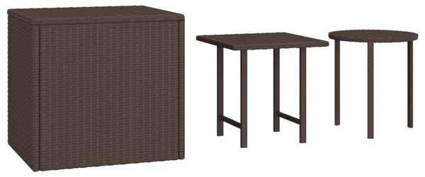3 db barna polyrattan kerti kisasztal