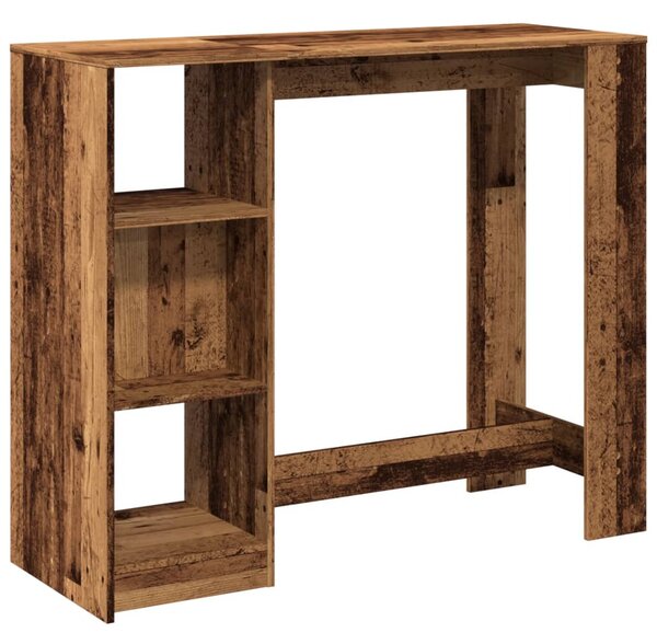 Antik fa színű szerelt fa bárasztal polccal 124 x 46 x 103,5 cm