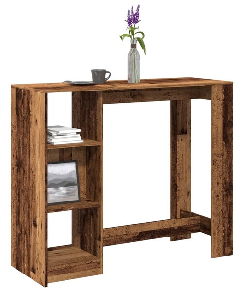 Antik fa színű szerelt fa bárasztal polccal 124 x 46 x 103,5 cm