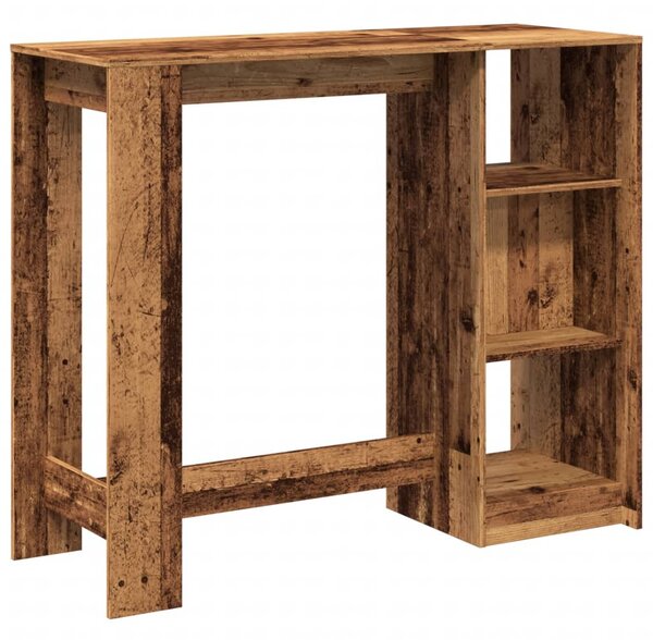 Antik fa színű szerelt fa bárasztal polccal 124 x 46 x 103,5 cm