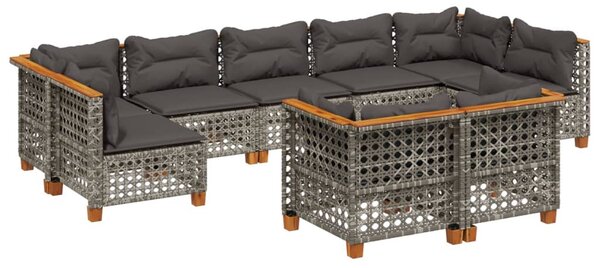9 részes szürke polyrattan kerti ülőgarnitúra párnákkal