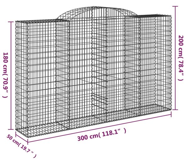 3 db íves horganyzott vas gabion kosár 300x50x180/200 cm
