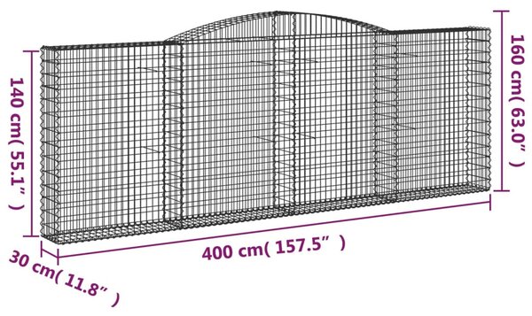 Íves horganyzott vas gabion kosár 400x30x140/160 cm