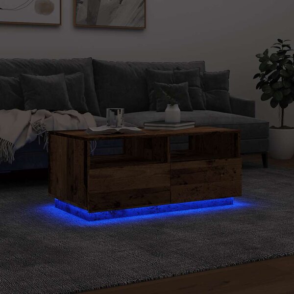 Antik fa színű dohányzóasztal LED-lámpákkal 90 x 49 x 40 cm