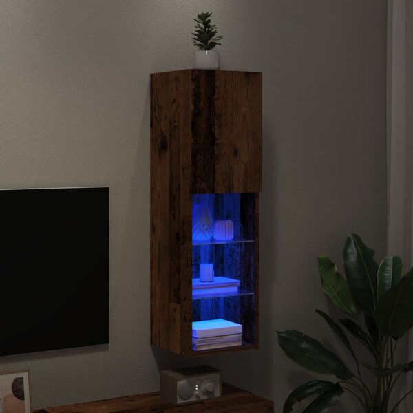 Antik fa színű TV-szekrény LED-lámpákkal 30,5 x 30 x 102 cm