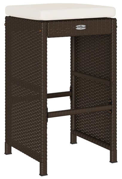 2 db barna polyrattan kerti bárszék párnával
