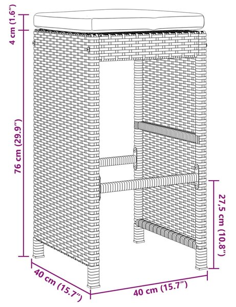 2 db szürke polyrattan kerti bárszék párnával