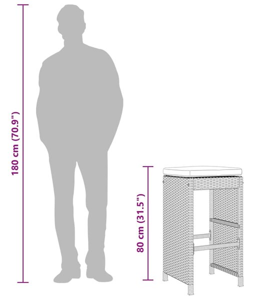 2 db szürke polyrattan kerti bárszék párnával