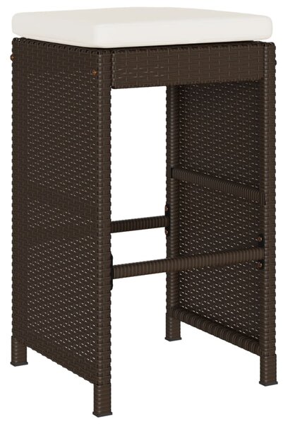 2 db barna polyrattan kerti bárszék párnával
