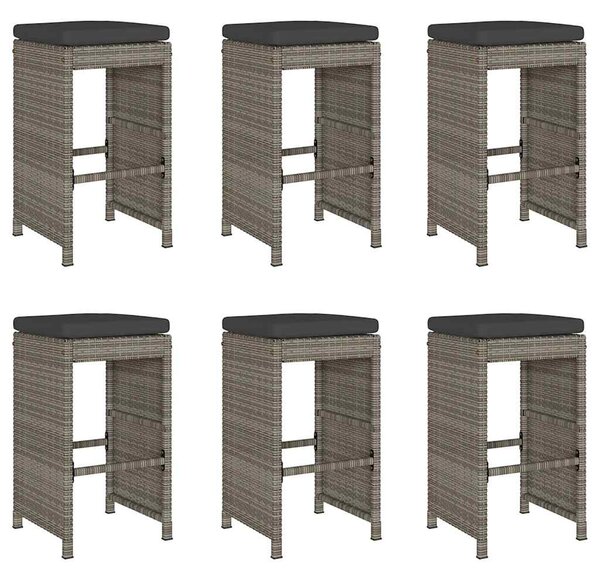 6 db szürke polyrattan kerti bárszék párnával
