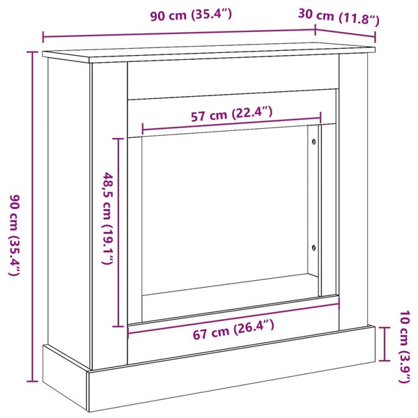 Antik fa színű szerelt fa kandallóburkolat 90 x 30 x 90 cm