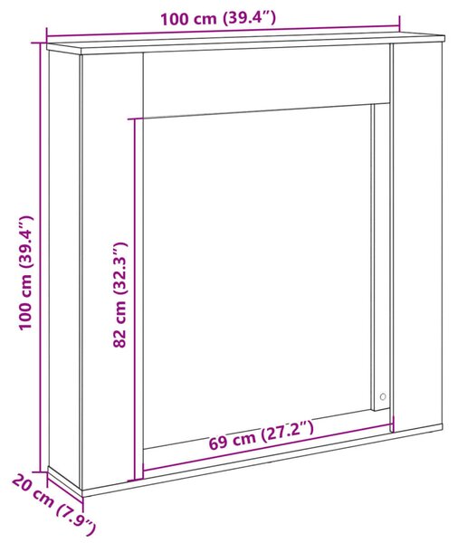 Fehér szerelt fa kandallóburkolat 100 x 20 x 100 cm