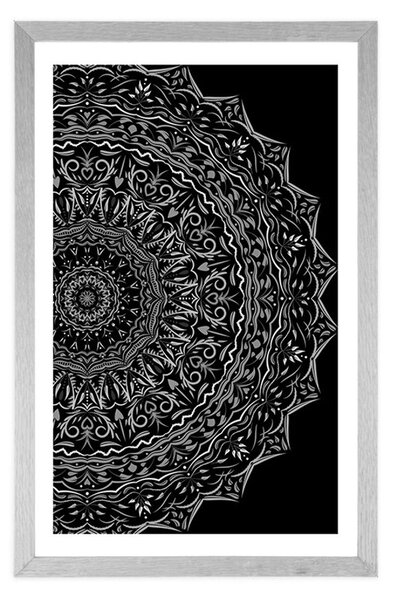 Poszter paszportuval Mandala vintage stílusban fekete fehérben
