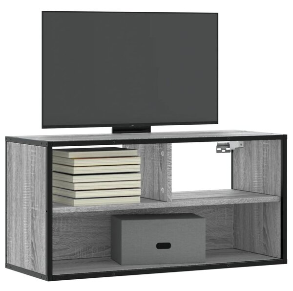 Szürke sonoma színű szerelt fa és fém TV-szekrény 80x31x39,5 cm